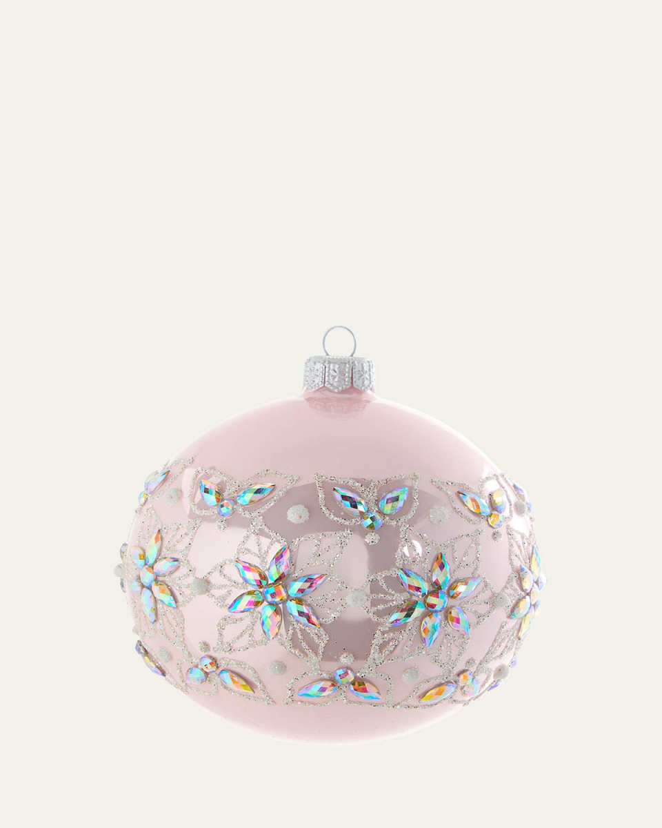 Pink Rhinestone Flowers Ball Ornament